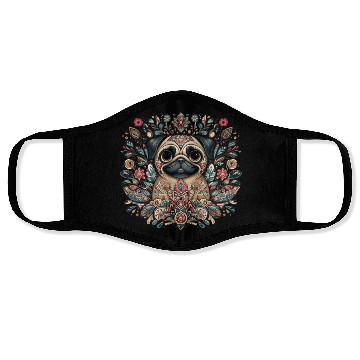 Discover Pug Dog Folk Art Face Masks