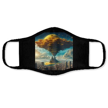 Discover Sci-Fi Alien City: Floating Planet Twilight Scene Face Masks