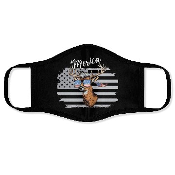 Discover 'Merica Deer with mullet American Flag Sunglasses Face Masks