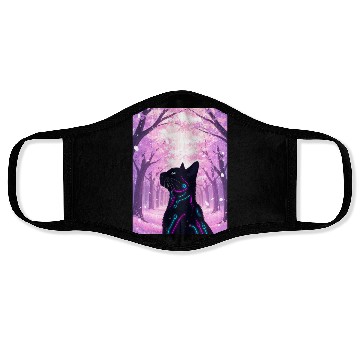 Discover Midnight Cyber Cat | Pink Cherry Blossom Forest Face Masks