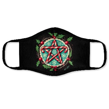 Discover Yule Pentacle with Candy Canes Pagan Holiday Desig Face Masks