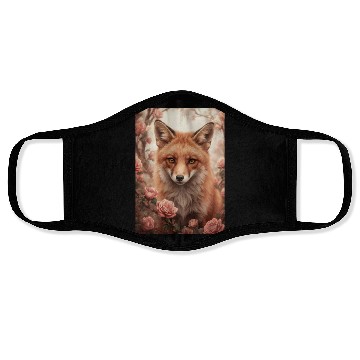 Discover Red Fox Among Roses Face Masks