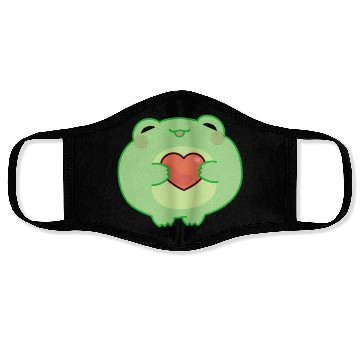 Discover Green Frog Holds a Heart Sticker Face Masks
