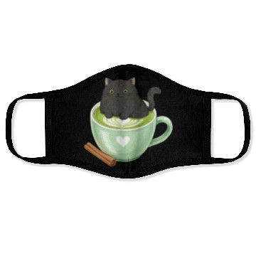 Discover Charming Cat in Green Matcha Cup Face Masks