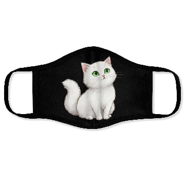 Discover Elegant White Cat with Green Eyes Face Masks