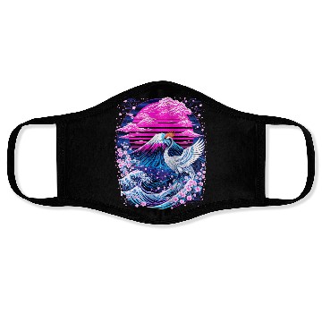 Discover Neon Sakura Crane & Mount Fuji Scene Face Masks