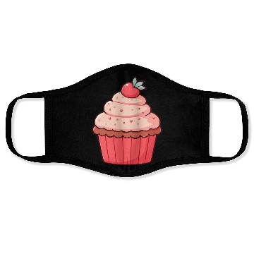 Discover Sweet Strawberry Cupcake Illustration Face Masks