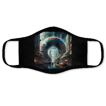 Discover Future Portal In Alien City with Circular Gateway Face Masks
