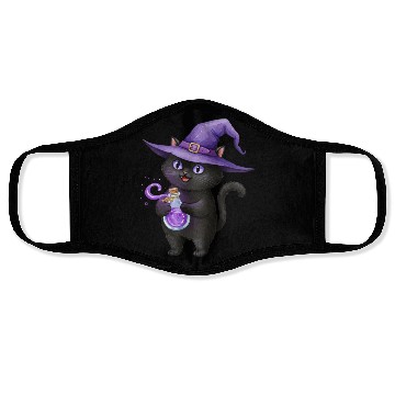 Discover Enchanting Black Cat Witch Illustration Face Masks