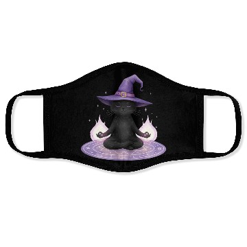 Discover Whimsical Black Cat Wizard Design Face Masks