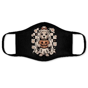 Discover Boho Ghost Dog Halloween Gift with Flowers Face Masks