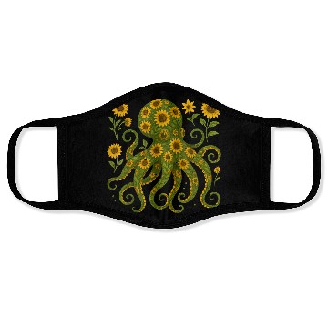 Discover Sunflower Octopus Art Print Face Masks