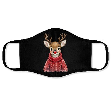 Discover Festive Reindeer with Red Nose Sweater Face Masks