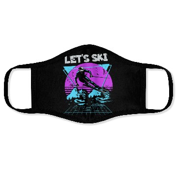 Discover Retro Snow Skiing Illustration Face Masks