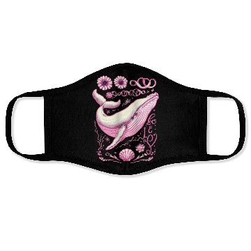 Discover Pink Whimsical Whale with Floral Accents Face Masks