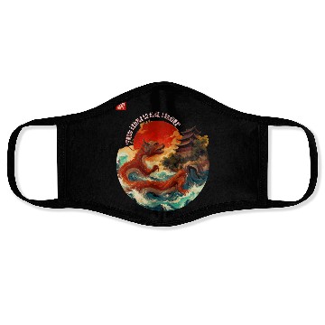 Discover Japanese Dragon and Pagoda Sunset Art Face Masks