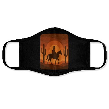 Discover Cowboy Silhouette Sunset Scene Face Masks