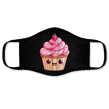 Discover Kawaii Cupcake with Pink Swirl Icing Face Masks