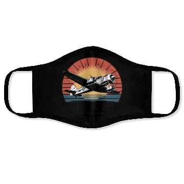 Discover Vintage Dive Bomber Flight Illustration Face Masks
