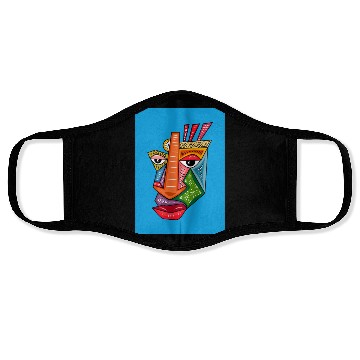 Discover Abstract Geometric Face on Blue Background Face Masks