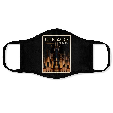 Discover Chicago Skyline Nightscape Design Face Masks