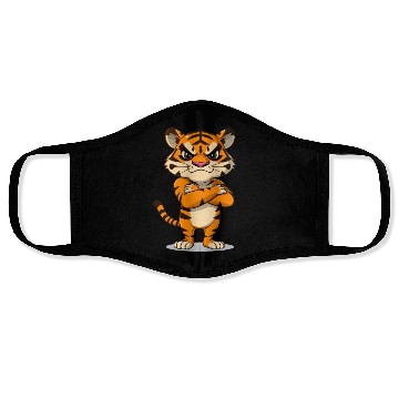 Discover grumpy tiger cartoon animal illustration Face Masks