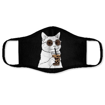 Discover Cool Cat with Bubble Tea and Sunglasses Face Masks