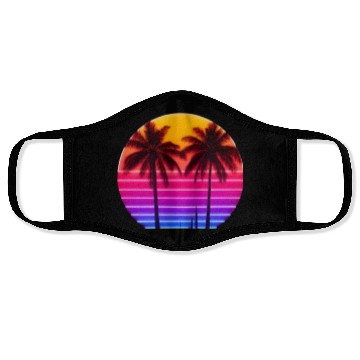 Discover Neon Sunset Palm Trees Illustration Face Masks