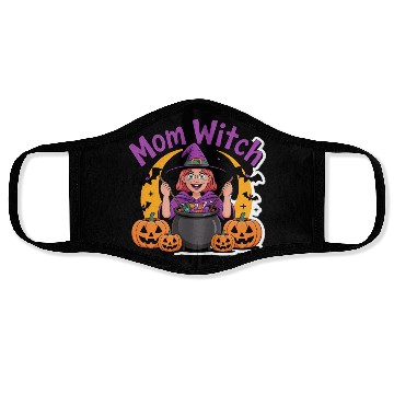 Discover Mom Witch with Cauldron Halloween Design Face Masks