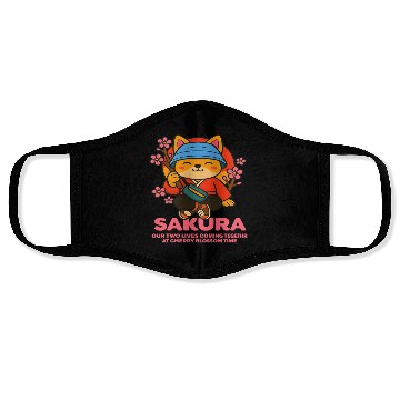 Discover Kawaii Samurai Fox Cherry Blossom Design Face Masks