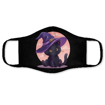Discover Whimsical Halloween Cat with Witch Hat Face Masks