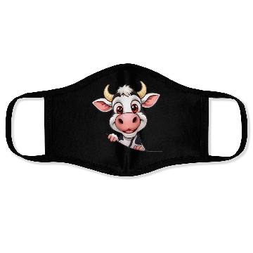 Discover Cute Cow peeking cartoon illustration Face Masks