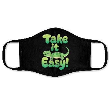 Discover Relaxed Green Lizard – Take it Easy Cartoon Design Face Masks