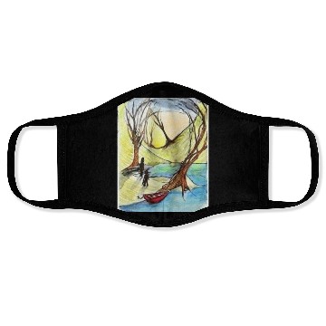 Discover Serene Autumn River Scene Illustration Face Masks