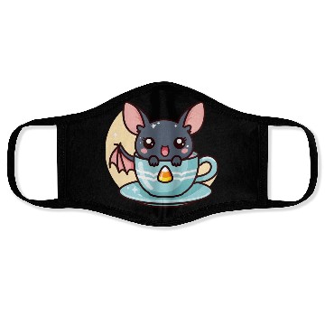 Discover Cute Bat in Tea Cup Illustration Face Masks