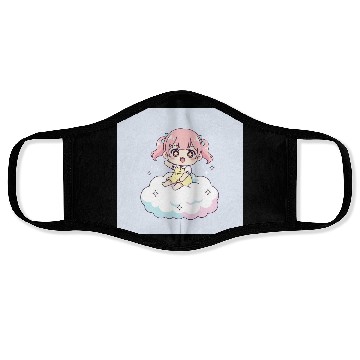 Discover Cute Chibi Girl on Cloud Illustration Face Masks