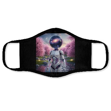 Discover Futuristic Robot in Cherry Blossom Paradise Face Masks