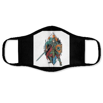 Discover Epic Elf Warrior Shield and Sword Illustration Face Masks