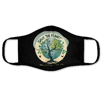 Discover Earth Tree Save the Planet Illustration Face Masks