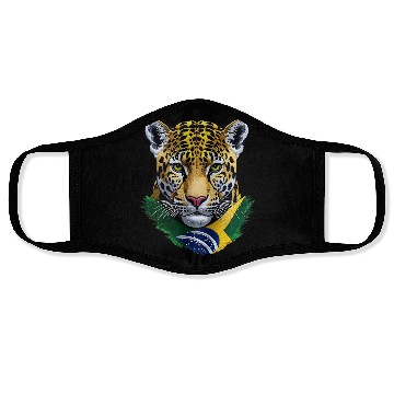 Discover Brazil Jaguar Head Green Yellow Blue National Flag Face Masks