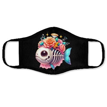 Discover Whimsical Skull Fish with Floral Crown Face Masks