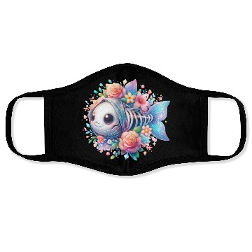 Discover Whimsical Fish Skeleton with Floral Accents Face Masks