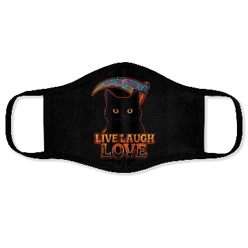 Discover Black Cat Psychedelic Live Laugh Love Face Masks