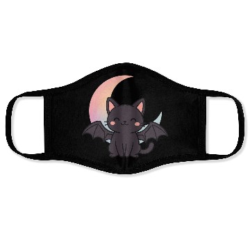 Discover Cute Bat and Moon Illustration Face Masks