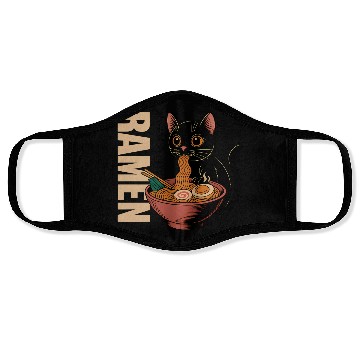 Discover Black Cat Ramen Illustration Face Masks
