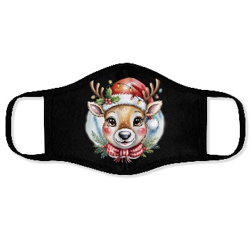 Discover Cute Rudolph Reindeer Watercolor Christmas Art Face Masks