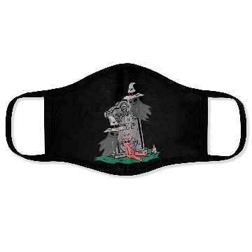 Discover Spooky Witch and Doll Halloween Illustration Face Masks