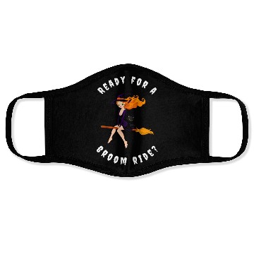 Discover Witch on Broomstick with Cat Design Face Masks