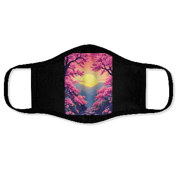Discover Cherry Blossom Sunset Path Face Masks