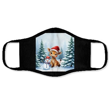 Discover Festive Giraffe with Snowman Santa Hat Face Masks